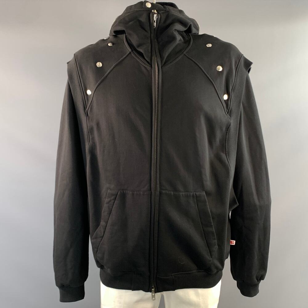 WALTER VAN BEIRENDONCK Size L Black Cotton Hoodie Jacket
